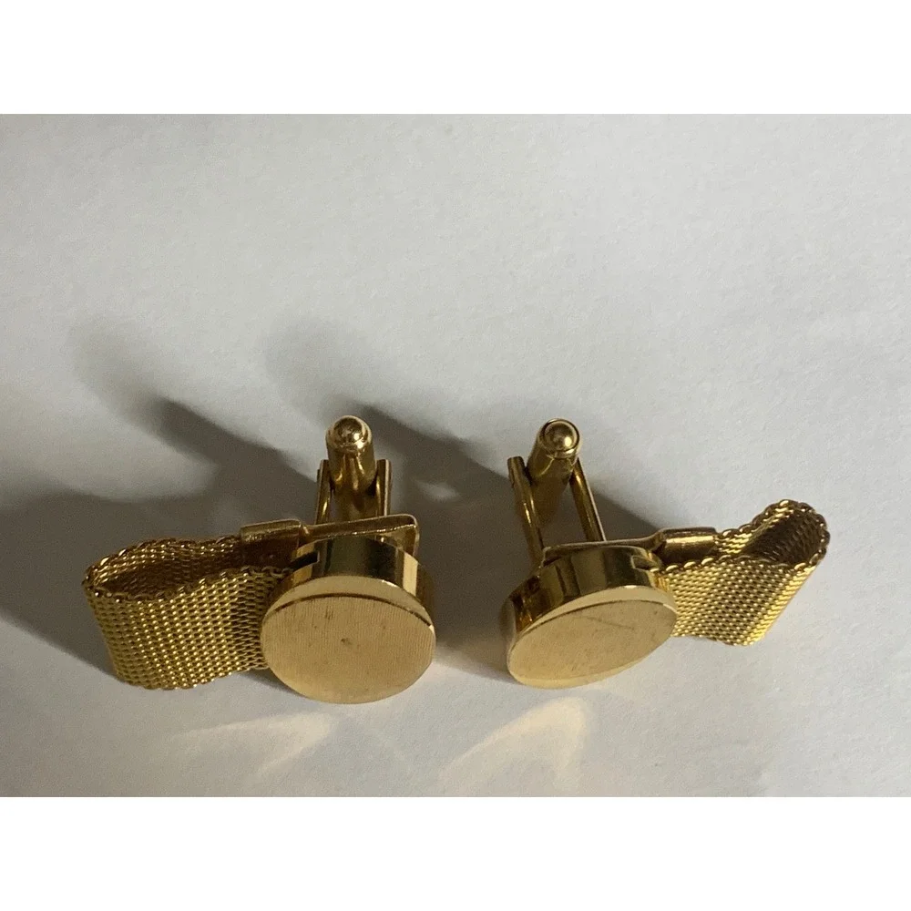 Gold Tone Oval Mesh‎ Cufflinks Textured Classic Vintage Mens Jewelry